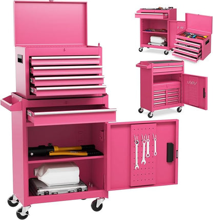 Goplus Pink Tool Chest, 5 Drawers Rolling Tool Cabinet w/Detachable Top Toolbox by Goplus