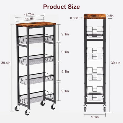 Slim Rolling Cart, 5-Tier Storage Cart, 9.1inch Narrow Kitchen Rolling Cart on - Image 4