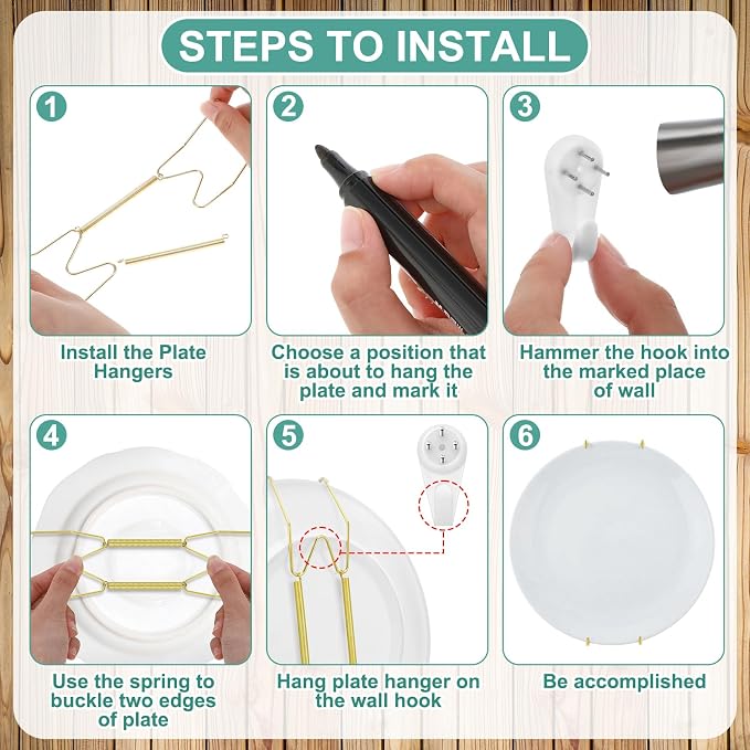 Hotop 12 Pieces Plate Hangers for Wall Stainless Steel Wire Invisible Heavy - Image 5