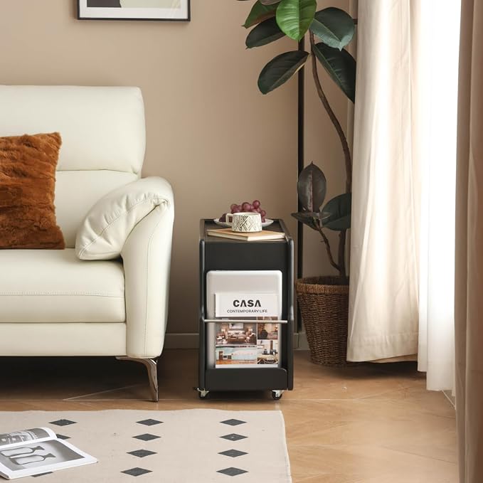 Side Table with Storage, Solid Wood Rolling End Table - Image 3