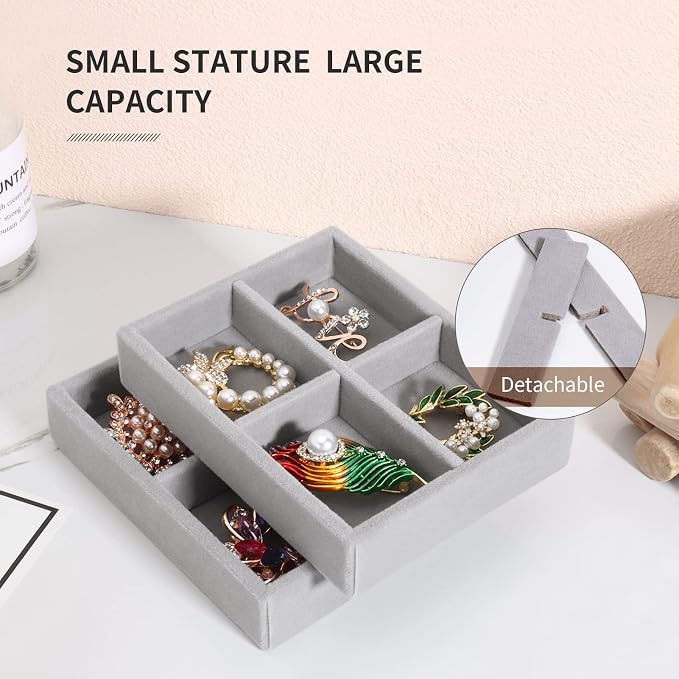 DesignSter Small Jewelry Tray, Velvet Jewelry Display Tray, Stackable Jewelry - Image 4