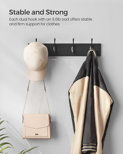 SONGMICS Wall-Mounted Coat Rack, Hook Rack, 4 Dual Metal Hooks, - Image 5