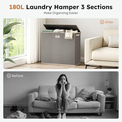 SOLEDI 180L 3-Section Laundry Hamper - Image 7