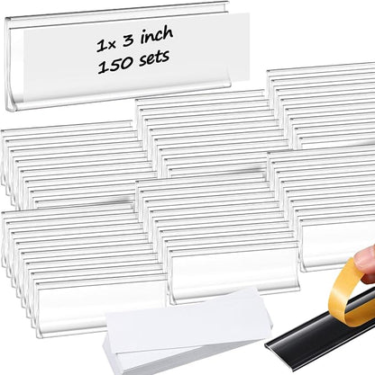 Yexiya 150 Pieces Label Holder Self Adhesive Clear Pocket 3 x 1 Inch Plastic by Yexiya