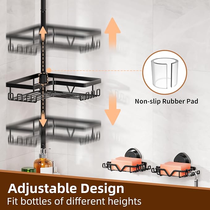 KEGII Shower Caddy Tension Pole, Rustproof Adjustable Corner Shower Organizer - Image 3