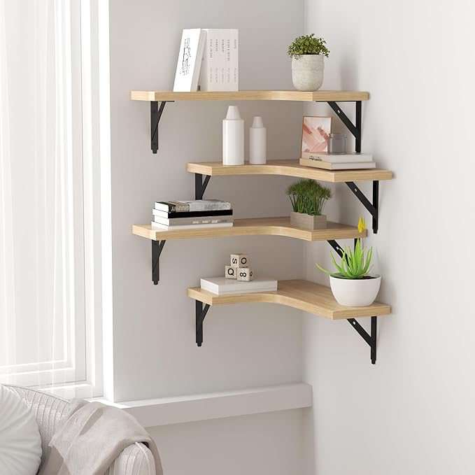 ROMGUAR CRAFT Corner Floating Shelves Wall Mounted Set of 4, Rustic Wood - Image 5