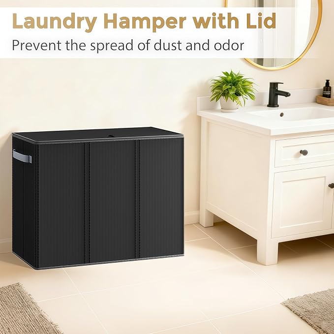 180L Laundry Hamper 3 Section, Large Laundry Basket - Image 6