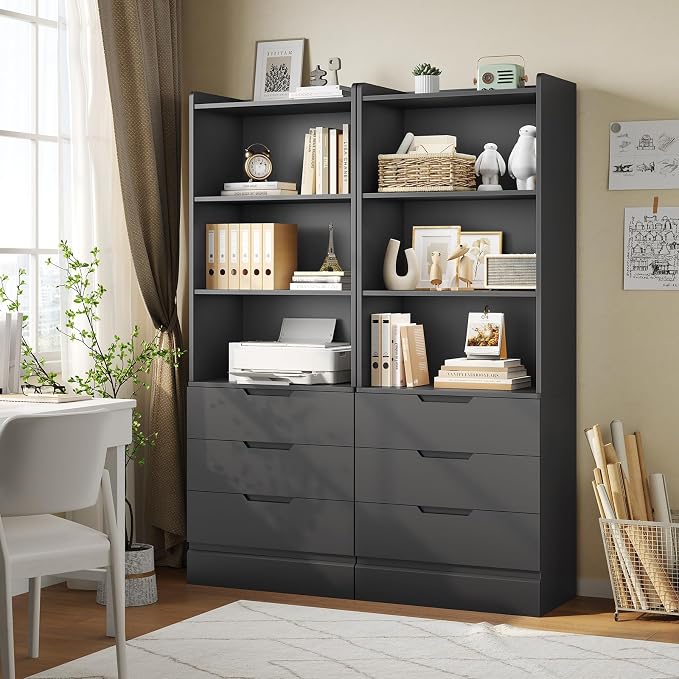 DICTAC Bookcase with 3 Drawers and Shelves 73.23'' Tall Bookshelf with Storage - Image 2