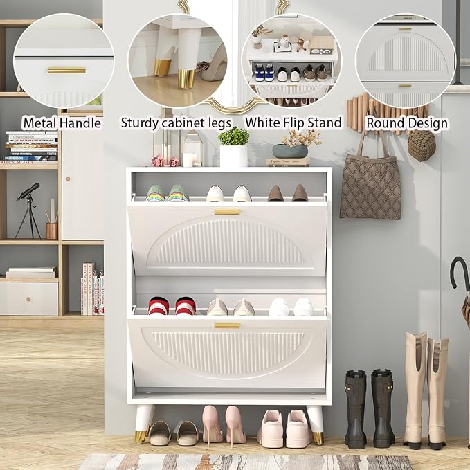 White Shoe Storage Cabinet: 24" Ultra Thin Small Shoe Cabinet - Image 7