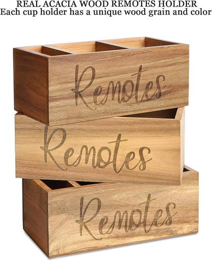 Remote Control Holder Caddy, Acacia Wood TV Remote Holder, Remote Organizer - Image 4
