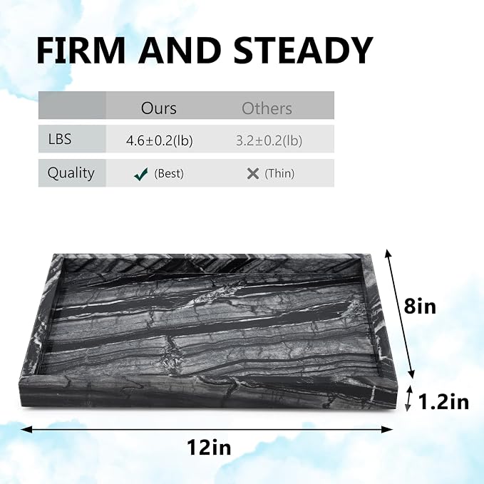 Real Natural Marble Tray for Bathroom, Kitchen and Desktop, Rectangle Genuine - Image 2