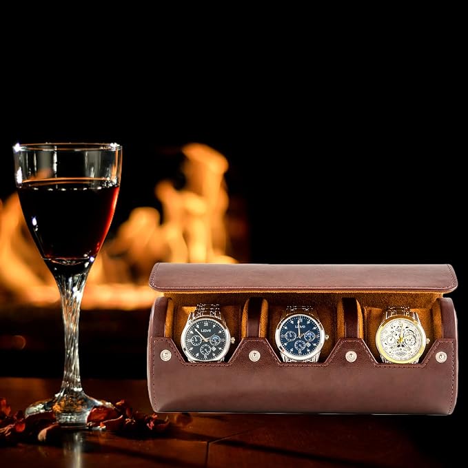 MR.OKAY 3 Watch Travel Case- Classic Leather Watch Case - Image 6