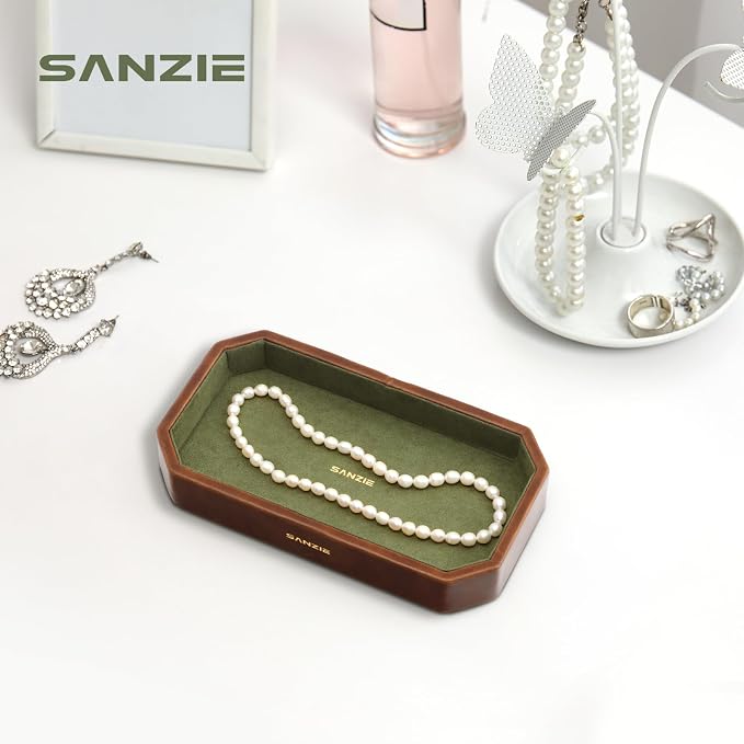 SANZIE Leather Tray Organizer Small Trays Decorative Tray Desktop Storage - Image 2