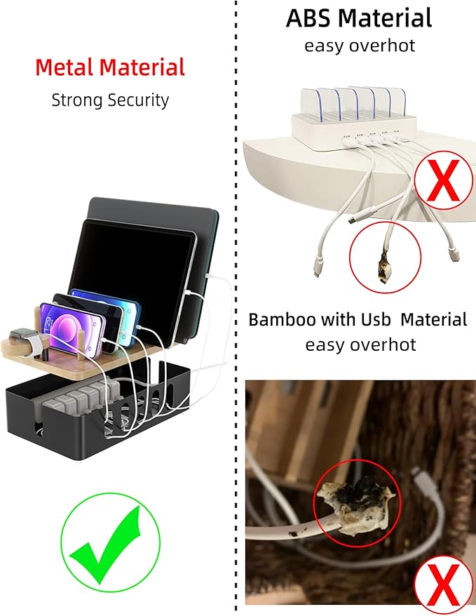 Metal Charging Station for Multiple Devices, New Upgrade Wood Charging Station - Image 3