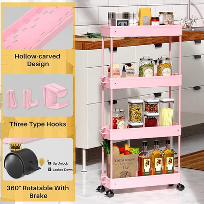 SPACEKEEPER Slim Rolling Storage Cart, 4 Tier Bathroom Cart Organizer, Mobile - Image 7