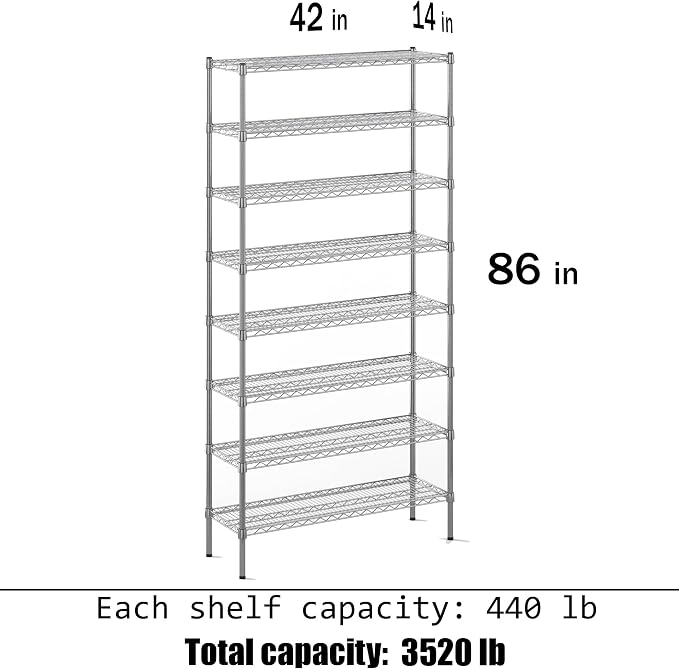 14" Deep x 42" Wide x 86" Height Wire Shelving Kit | 8-Tier | NSF Commercial - Image 3