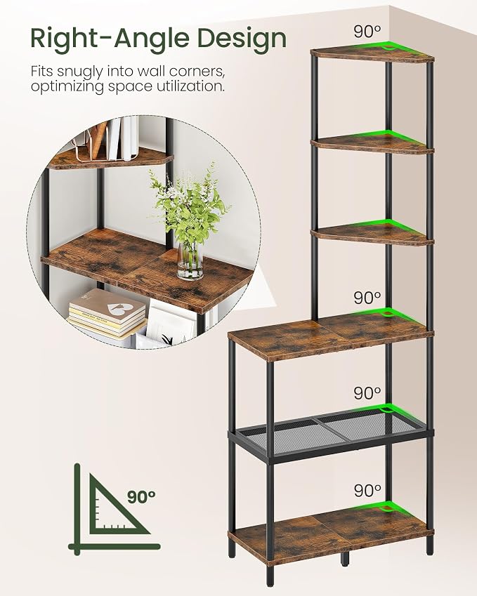6-Tier Corner Shelf, Industrial Corner Bookshelf - Image 6