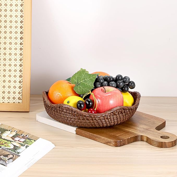 Hipiwe Decorative Key Bowl 8.5" Round Basket Bowl Handwoven Rattan Basket | - Image 4