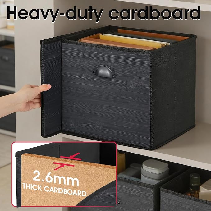 homyfort Faux Wood Grain Cube Storage Bins, 11x11 Inch Storage Cubes, Closet - Image 7