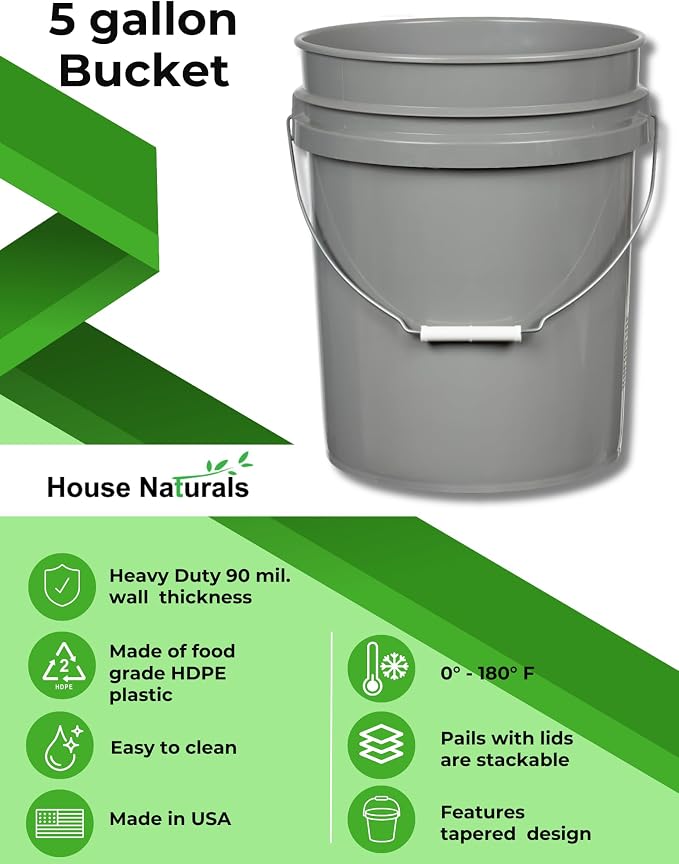 House Naturals 5 Gallon Food Grade BPA Free Made in USA Pails Gray Bucket - Image 5