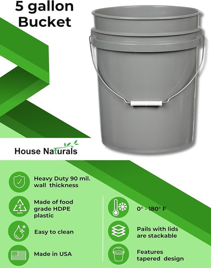 House Naturals 5 Gallon Food Grade BPA Free Made in USA Pails Gray Bucket - Image 5