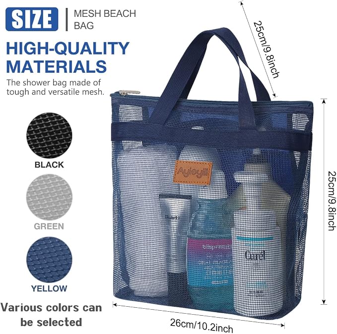 3 Pcs Portable Mesh Shower Caddy Tote, Quick Dry Tote Bag Mesh Beach Bags - Image 2