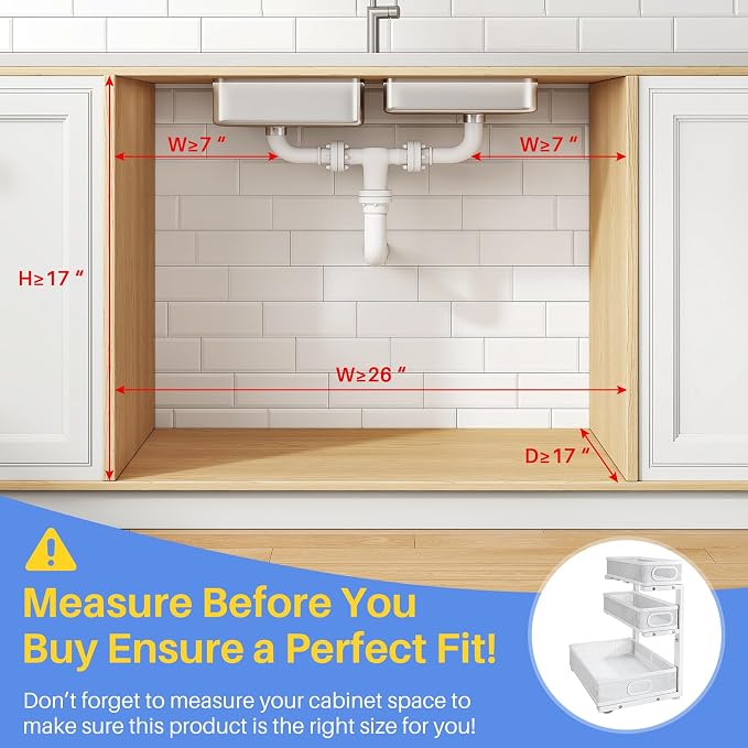 Under Sink Organizer, Height Adjustable Slide out Storage Drawer Rack - Image 2
