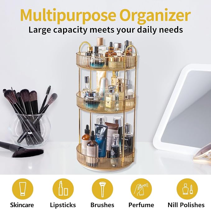 360 Rotating Makeup Organizer for Vanity, 3 Tier Large Capacity Vanity Storage - Image 6