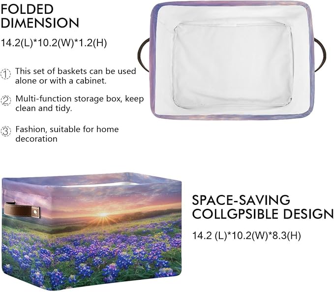 Sunrise over Meadows Of Bluebonnet Storage Bins Box Foldable Shelf Basket - Image 2