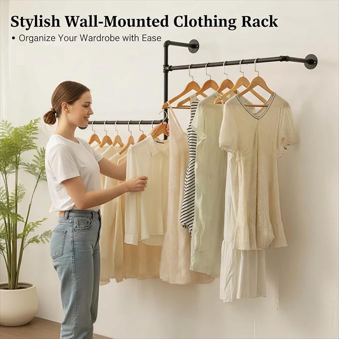 Industrial Pipe Clothing Rack Wall Garment Rack - Image 2
