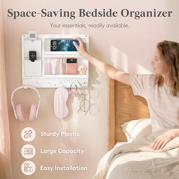 Lifewit Plastic Adhesive Bedside Shelf, Floating Pegboard Shelves, Key Remote - Image 5