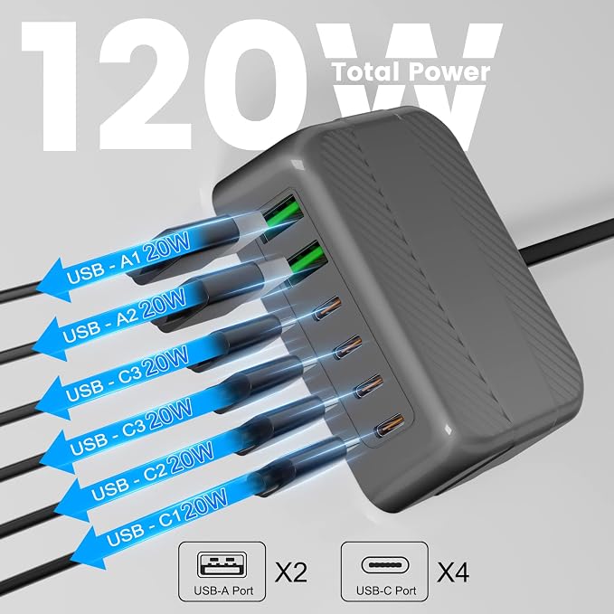 BURUDU USB C Charging Station, Portable PD Fast USB Wall Charger - Image 3