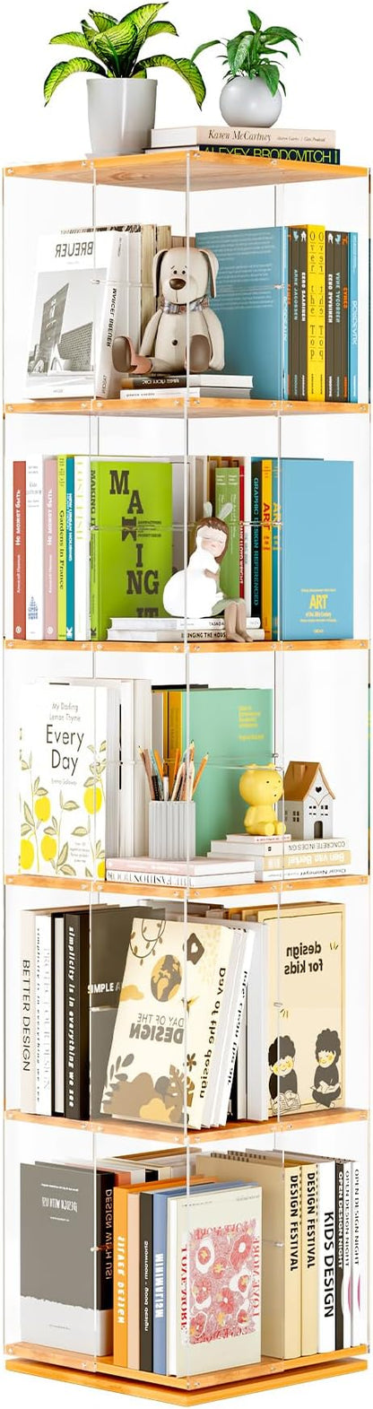 TAKEKIT 5-Tier Rotating Bookshelf, 360° Spinning Book Shelf Tower by TAKEKIT