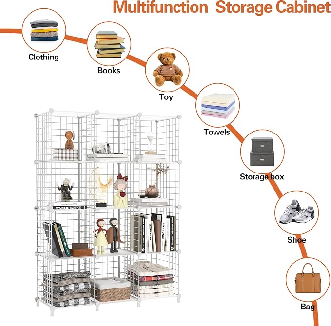 AWTATOS Wire 12 Cube Storage Organizer, Closet Storage Shelves Stackable | - Image 6