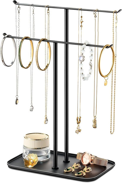 pickpiff Necklace Holder Jewelry Organizer Stand – 2‑Tier T‑Bar Jewelry Display by pickpiff