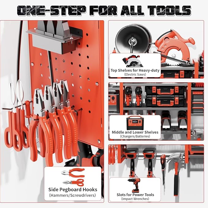 Power Tool Organizer with Charging Station Wall Mount, 3 Layer Expanded Heavy - Image 7