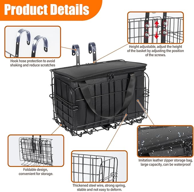 HOMEE Folding Rear Bike Basket Wire Mesh Fold-Up Detachable Front Bag Rear | - Image 4