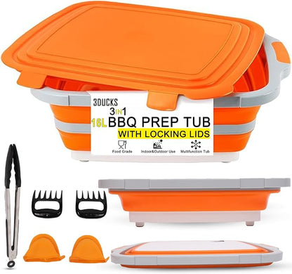 Collapsible BBQ Prep Tub16L Orange | Portable Meat Marinating Container by Unknown