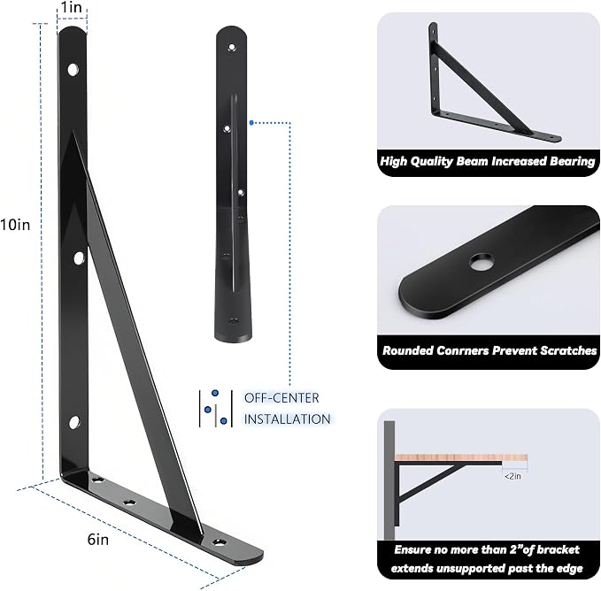 4 Pack L10 x H 6" Heavy Duty Shelf Brackets - Image 2