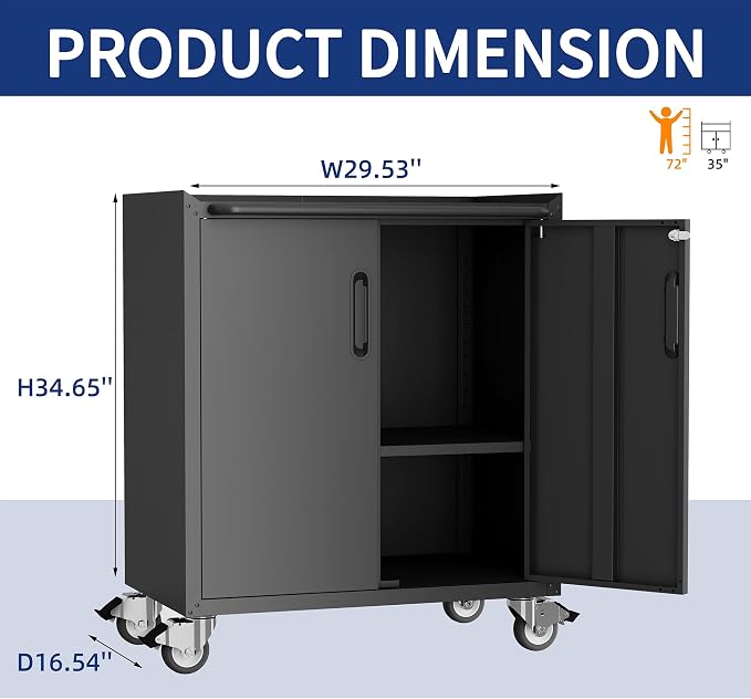 Rolling Tool Cabinet with Wheels, Tool Cabinets with 2 Door - Image 3