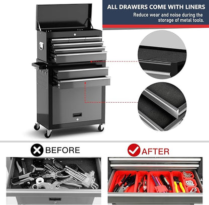 8-Drawer Tool Chest with Wheels, Detachable Top Tool Box, Tool Cabinet with - Image 4