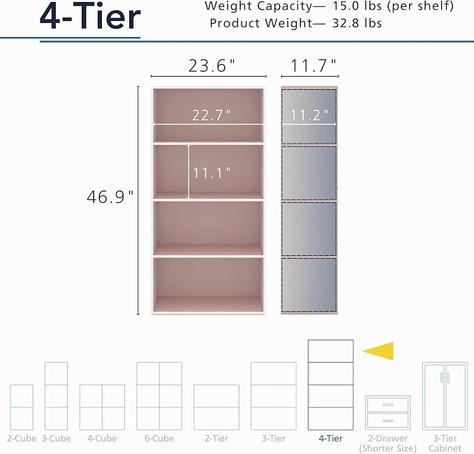 Homes: Inside + Out Apexa 4-Tier Cube Storage Organizer Shelves, Stackable Wood - Image 3