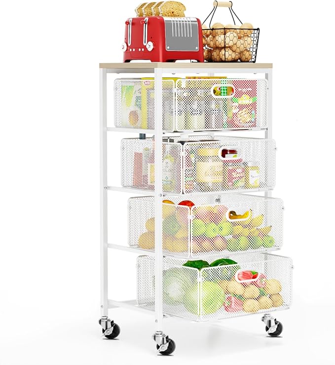 Goovilla Kitchen Cart with Drawers, Lockable Wheels with Wooden Top, Fruit by Goovilla