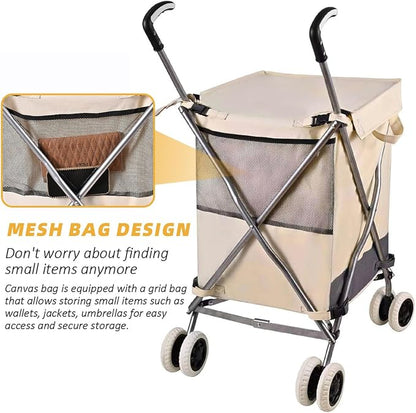 Folding Shopping Cart for Groceries, Water-Resistant Heavy-Duty Canvas Trolley - Image 4
