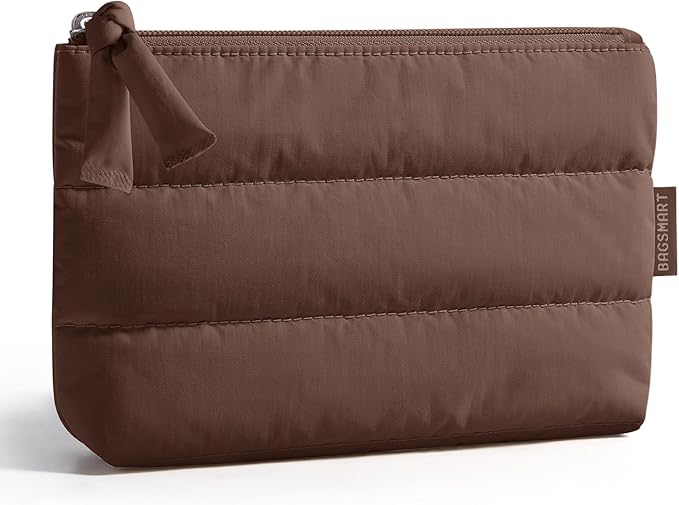 BAGSMART Slim Makeup Pouch, 1.6" Thin Puffy Cosmetic Bag by BAGSMART