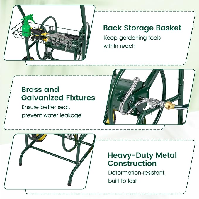 Goplus Garden Hose Reel Cart, 230ft 5/8" or 300ft 1/2" Heavy-Duty Metal Hose - Image 7