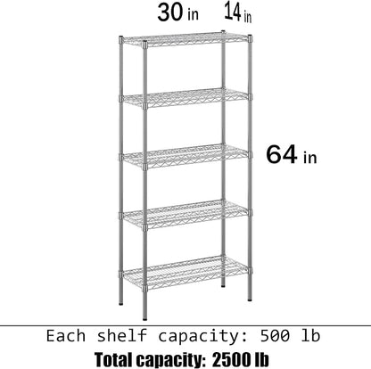 14" Deep x 30" Wide x 64" Height Wire Shelving Kit | 5-Tier | NSF Commercial - Image 3