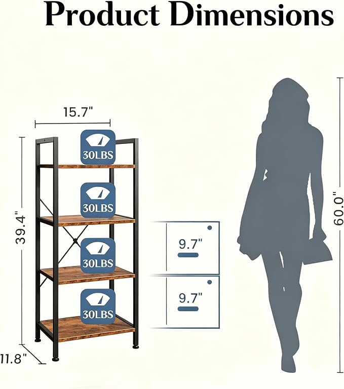 HealSmart 4 Tier Bookshelf, Free Standing Book Shelf Home Office Bookcase Shelf - Image 3