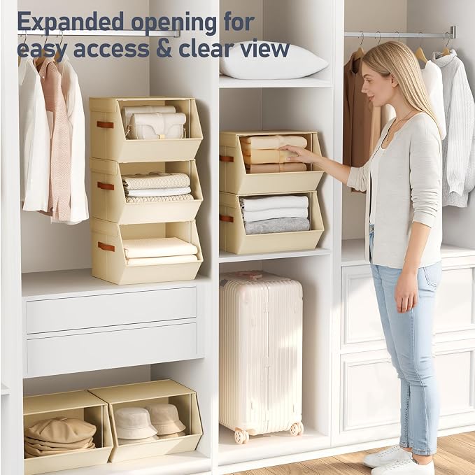 Stackable Closet Organizers and Storage Bins, Open Front Closet Shelf Organizer - Image 2
