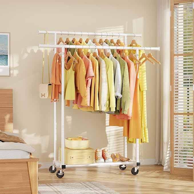 HYSEYY Double Rods Clothes Rack, Rolling Clothing Rack - Image 8